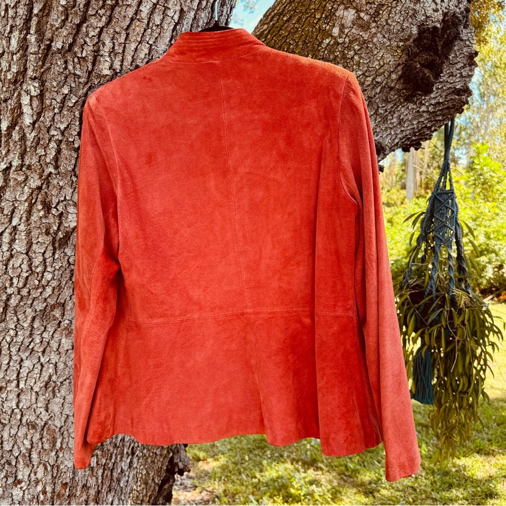1970s Deerskin Trading Post 100% Suede open front Boho jacket in orange.Size 14 - Picture 2 of 9